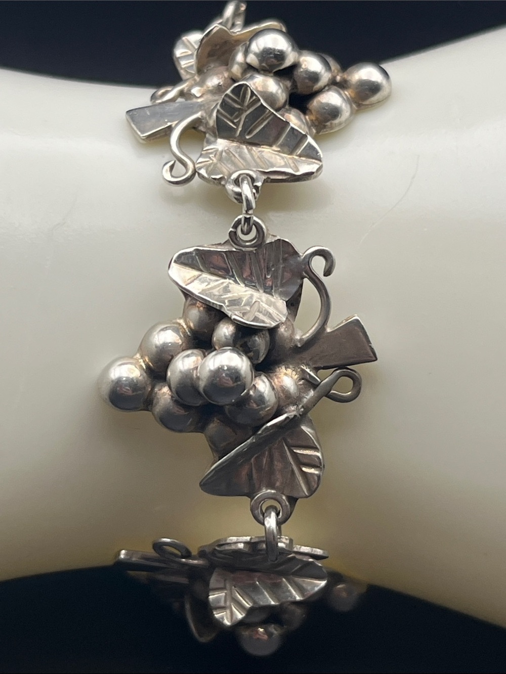 Taxco grape bracelet and clip on earringa sterling silver